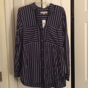 LOFT Everyday Blue button down blouse with white stripes